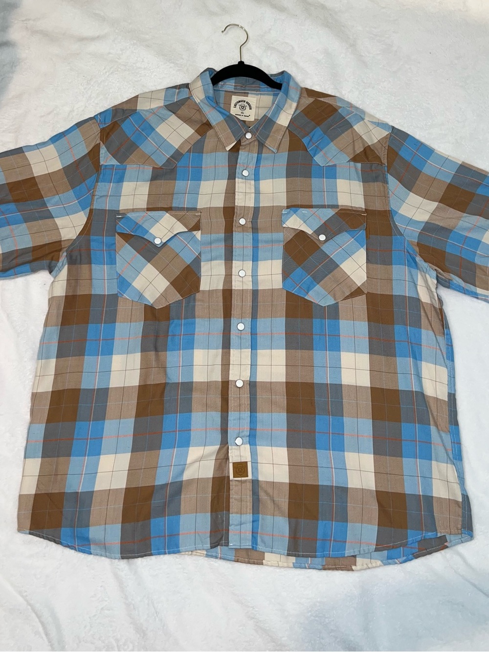 Dubinik Men's Plaid Button-Up Shirt in Blue, Brown & Cream